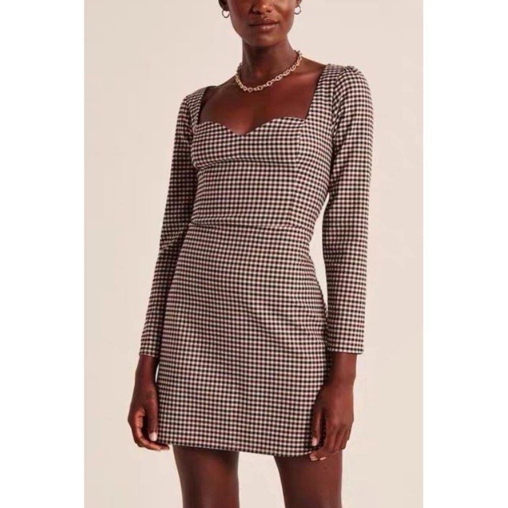 ABERCROMBIE & FITCH Sweetheart Mini Dress Burgundy/Black Plaid Women Size XS